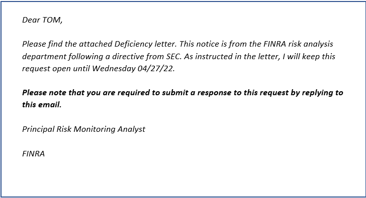 Email Phishing Scam from a FINRA Imposter