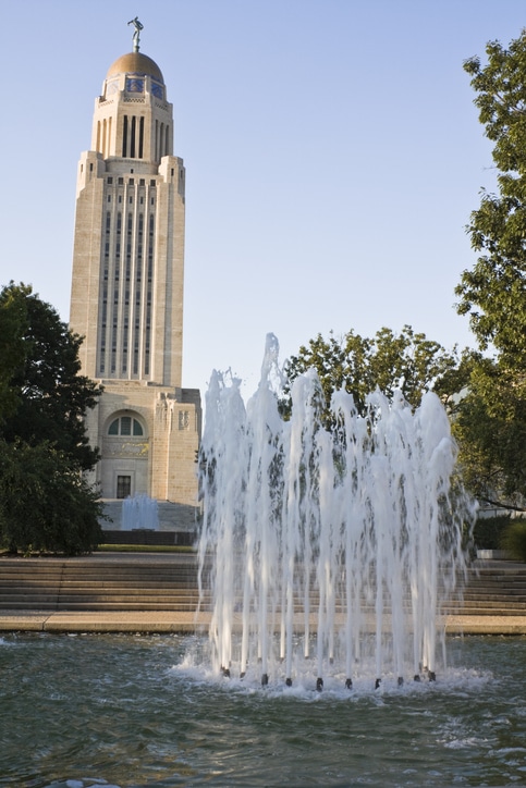 Photo of Nebraska State Capitol with Fountain